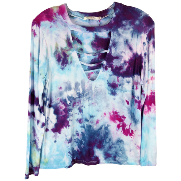 Heart Hips Small Top Handmade Tie Dye Big Sky Purple Blue Strappy‎ Keyhole 655 - Picture 1 of 9